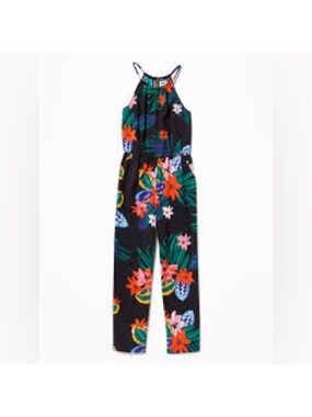 Old Navy girls hawaiian floral black halter jumpsuit
